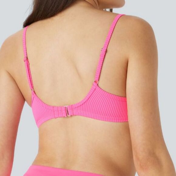 Halara Bright Pink Ribbed Padded Bikini Swim Top Size XL - Picture 7 of 7